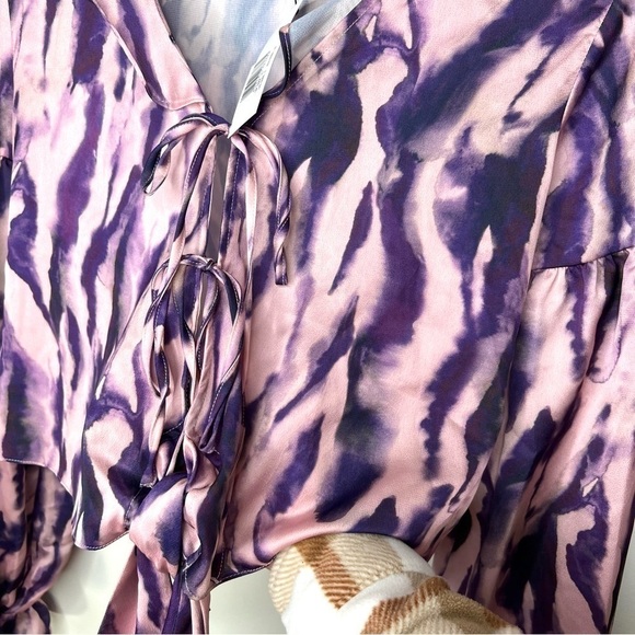 Topshop Pink and Purple Tie Dye Ruffle Flouncy Lightweight Blouse Size 6 - Picture 6 of 16